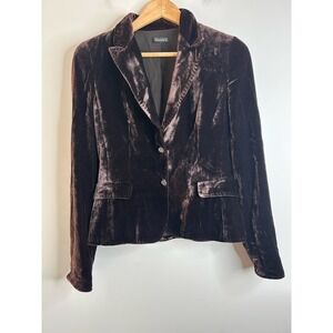 VTG Velvet Blazer Jacket Brown Single Button Sz S Pet Whimsigoth Retro Grunge